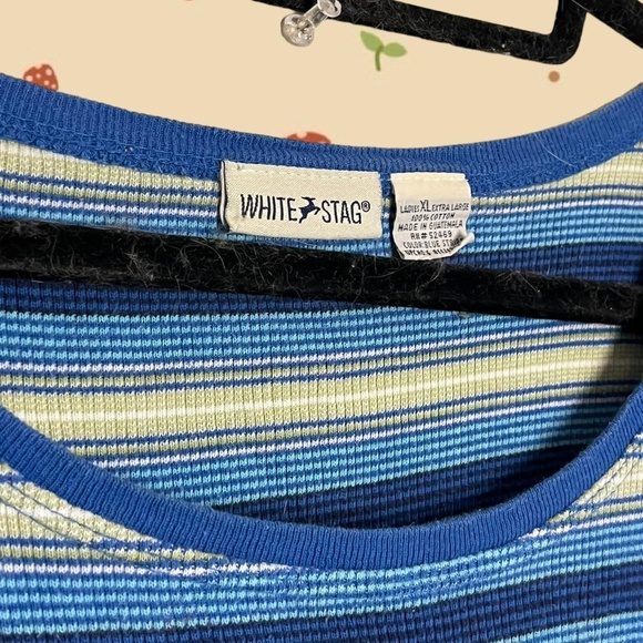 Blue and cream striped cropped tee Measurements: Size: XL  Brand: White Stag - Picture 2 of 4